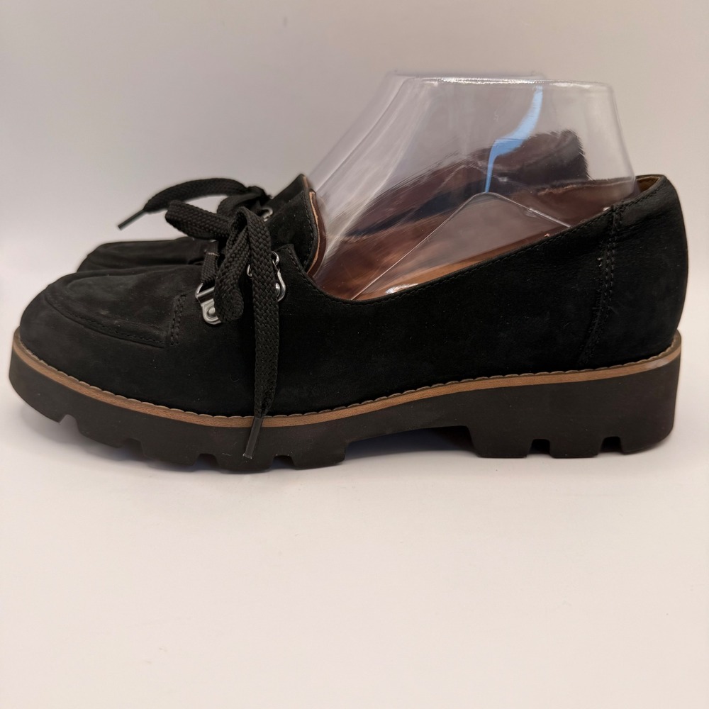 Vionic Teagan Black Suede Lug Sole Platform Loafers Womens Size 7 Moc Toe Lace - Picture 5 of 9